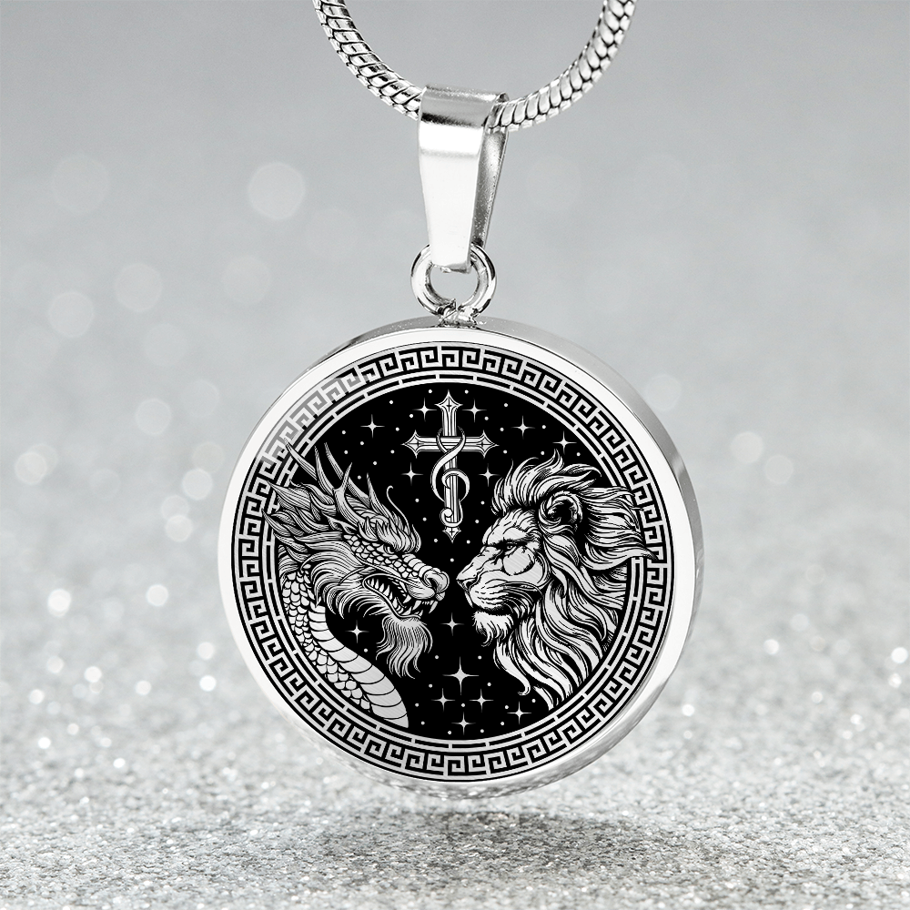 Dragon and Lion Necklace - Silver Stainless Steel Charm Pendant