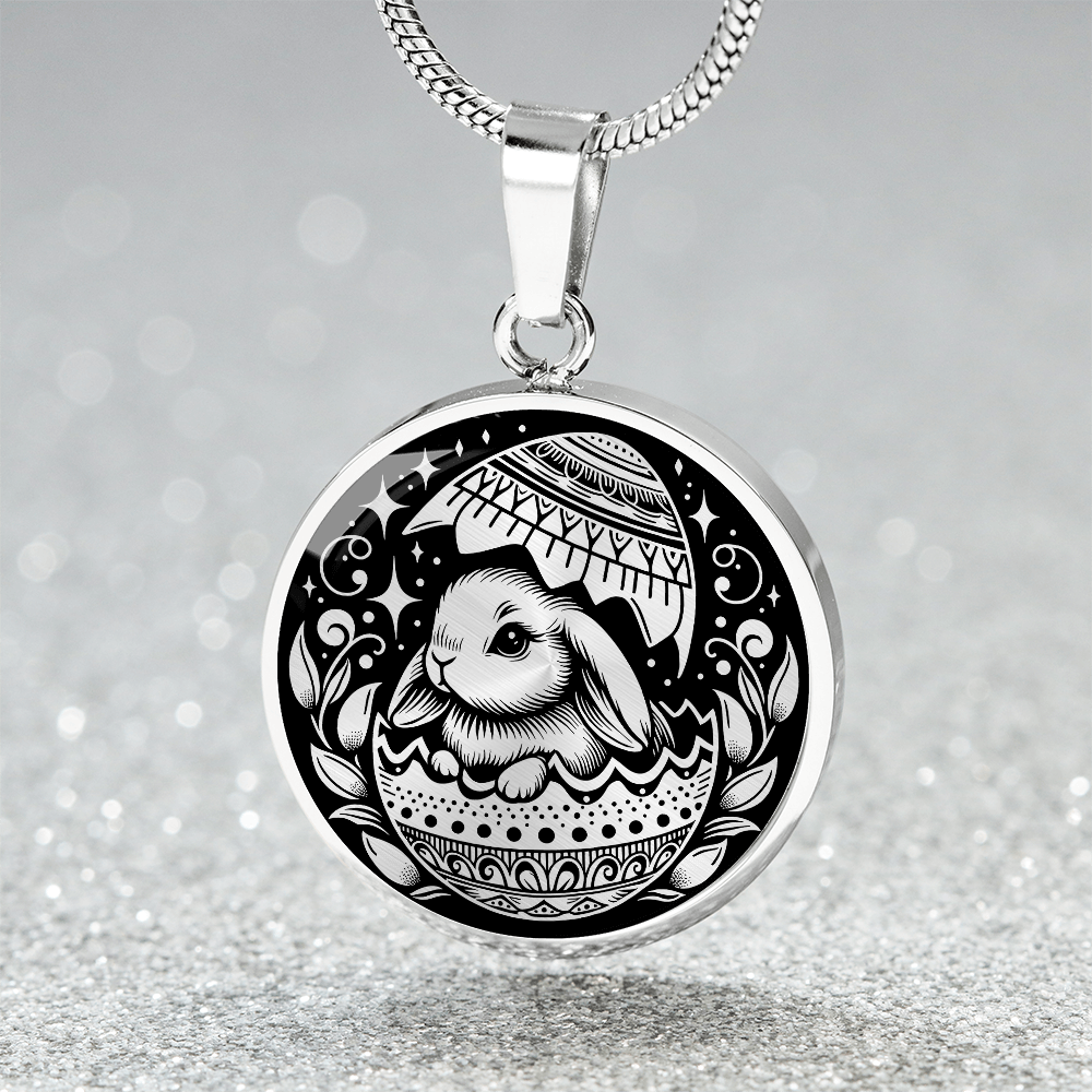 Easter Bunny Pendant Necklace - Silver Stainless Steel Charm Pendant