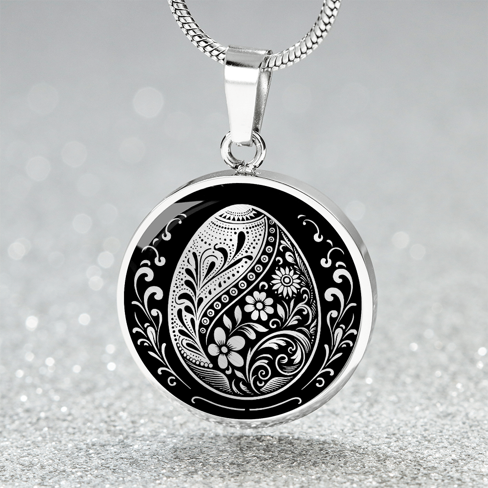 Easter Egg Pendant Necklace - Silver Stainless Steel