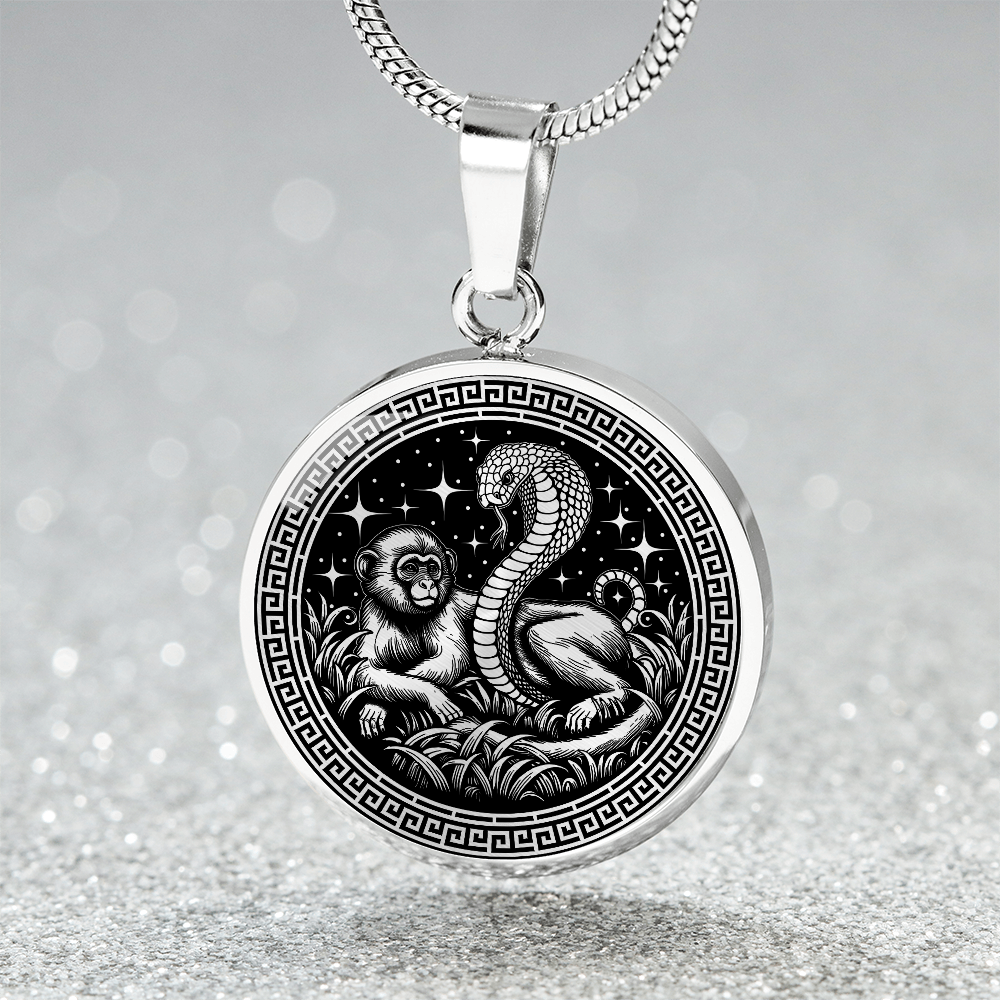 Year of the Snake Necklace - Couples Monkey & Snake Silver Stainless Steel Charm Pendant
