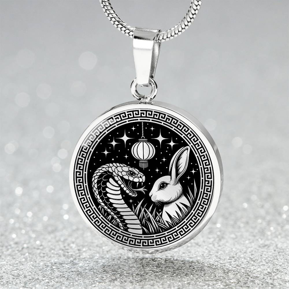 Year of the Snake Necklace With Rabbit - Silver Stainless Steel Charm Pendant