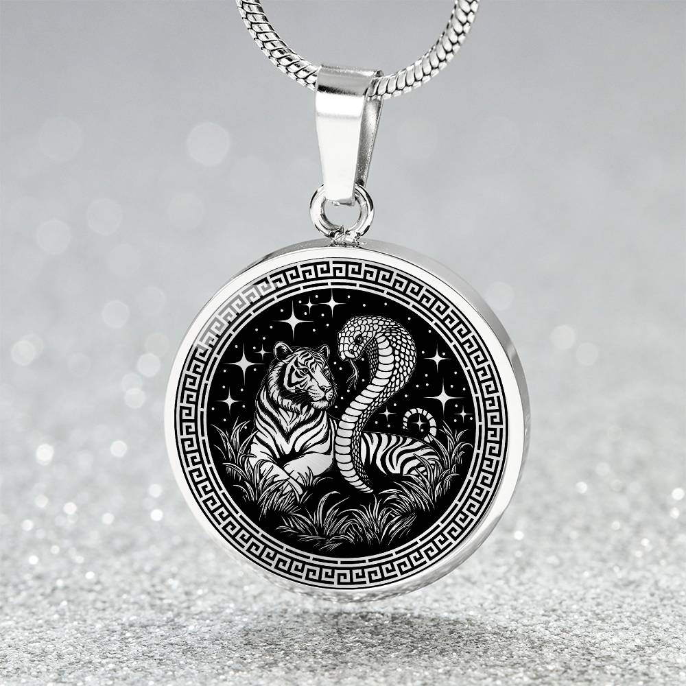 Year of the Snake Necklace - Couples Tiger & Snake Silver Stainless Steel Charm Pendant