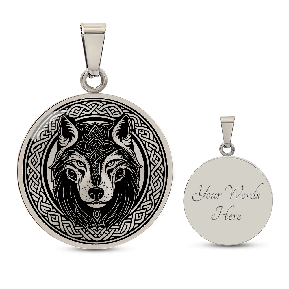 Celtic Wolf Necklace, Personalized Celtic Jewelry, Engraved Fenrir Viking Gift For Her & Him, Gold Animal Spirit Companion, Dog Lover Charm Pendant