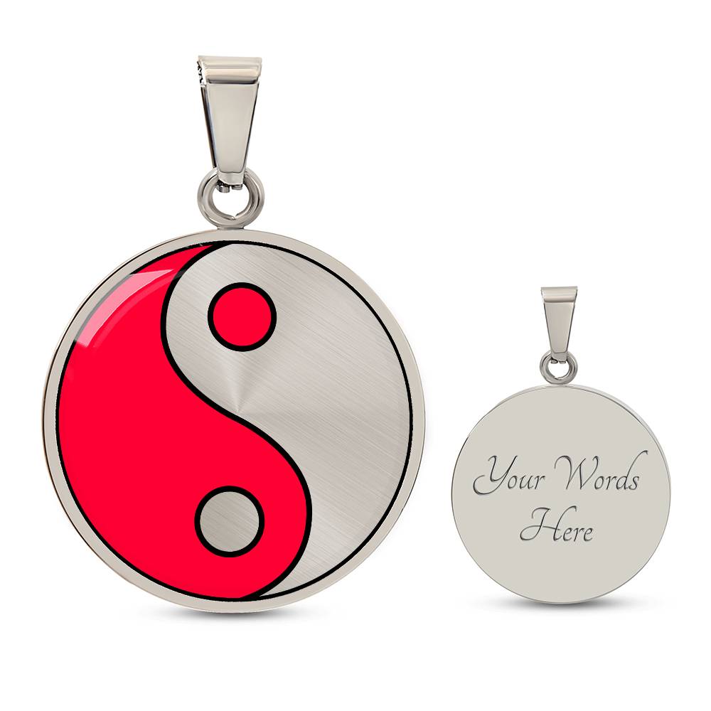 Engraved Silver Pendant Fire and Ice Yin Yang Necklace