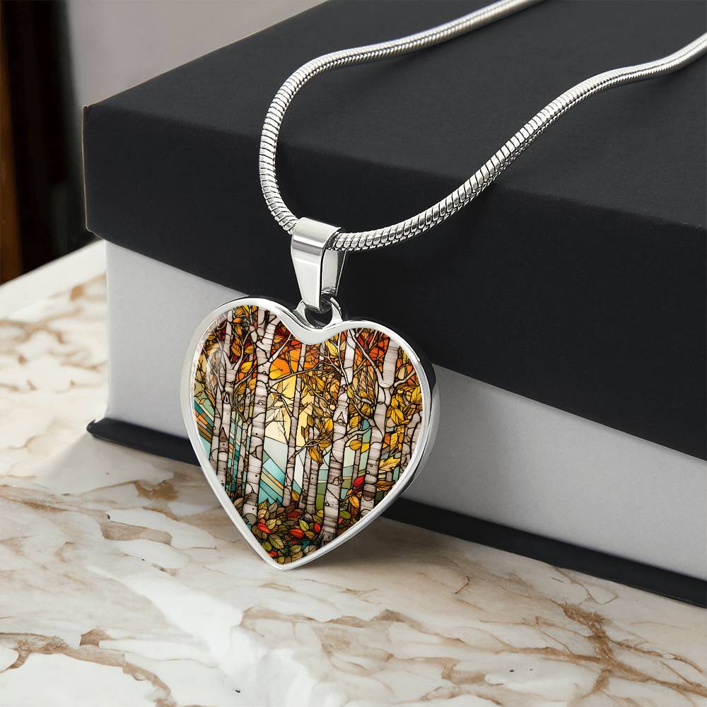 Heart Birch Tree Necklace with soft box