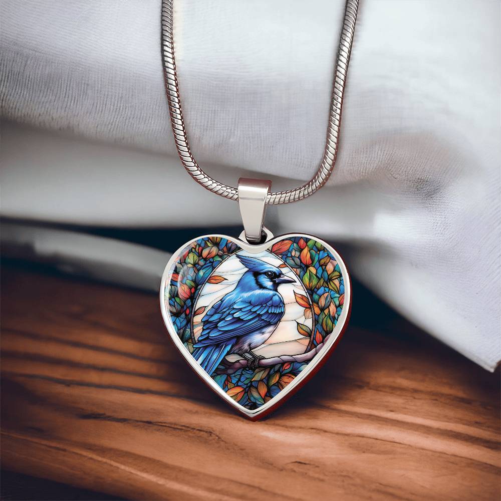 Blue Jay Necklace, Golden Bird Necklace, Engraved Bluejay Spirit Companion Jewelry Gifts For Her, Valentines Gift & Mothers Day Necklace
