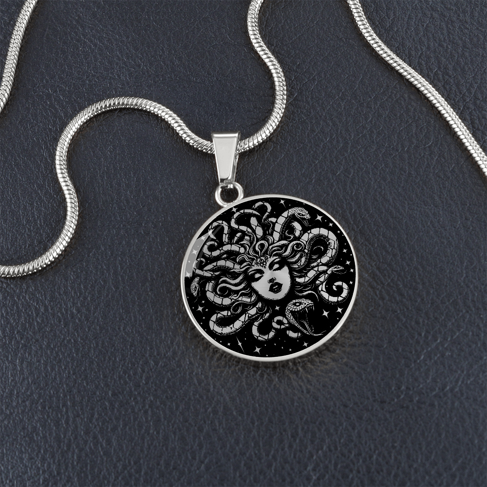 Medusa Necklace, Greek Mythology Jewelry Snake Pendant, Personalized Gothic Necklace Gorgon Gift for Women, Engraved Charm Medieval jewelry