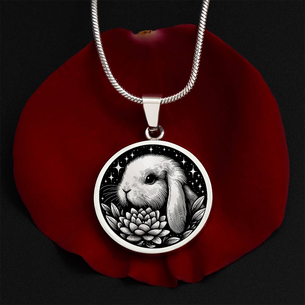 Bunny Necklace, Engraved Water Lily Pendant, Personalized July Birth Month Flower Jewelry, Gold Floral Waterlily Charm, Animal Lover Gift