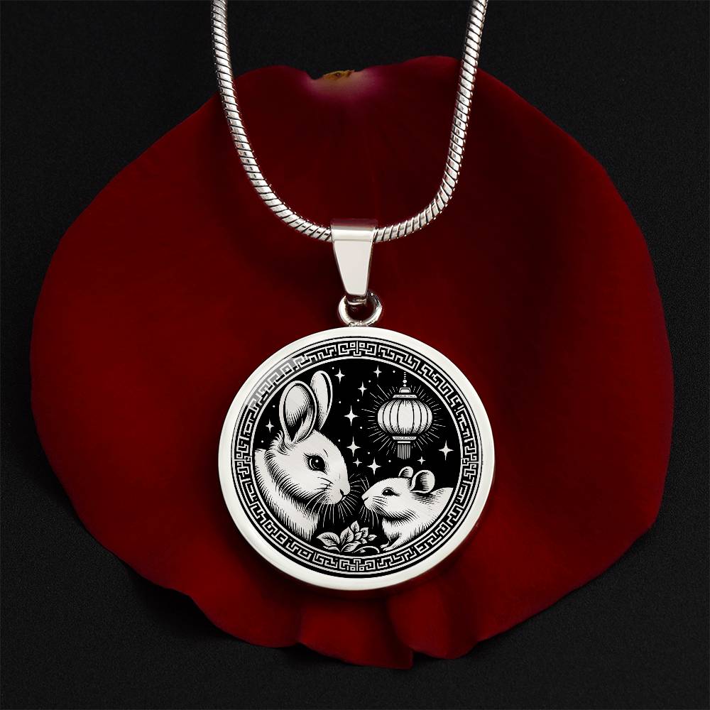 Year of The Rabbit Necklace, Chinese Zodiac Animal Jewelry Gift, Lunar New Year 2024 Pendant, Engraved Spirit Companion Rat Necklace