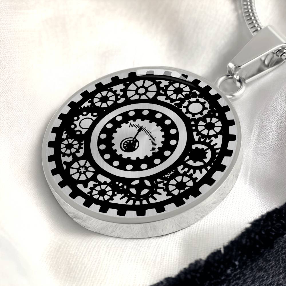 Steampunk Necklace, Personalized Steam Punk Jewelry Gift For Halloween & Cosplay, Engravable Gold Gear Charm Pendant Gift For Her or Him
