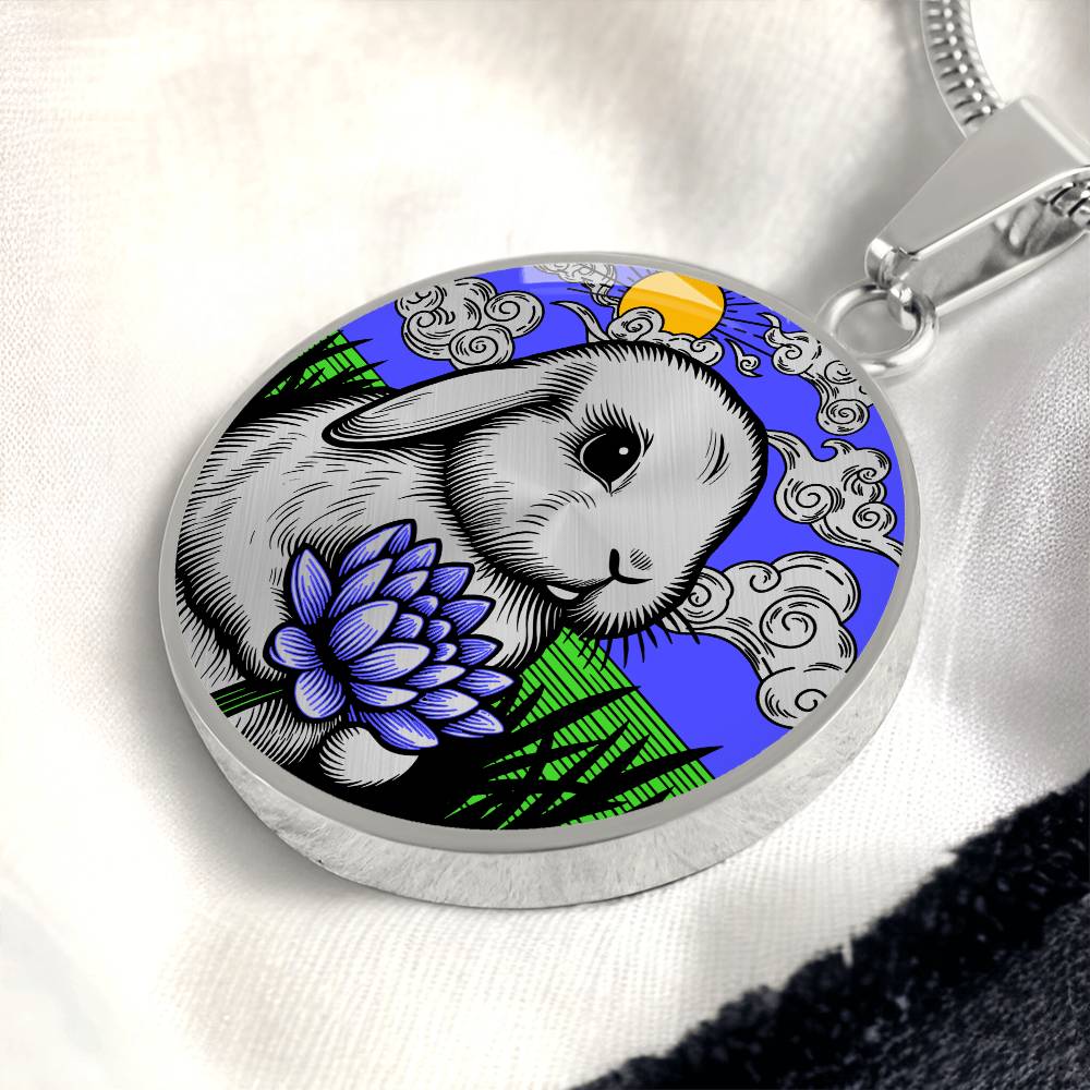Bunny Necklace, Engraved Water Lily Pendant, Personalized July Birth Month Flower Jewelry, Gold Floral Waterlily Charm, Animal Lover Gift