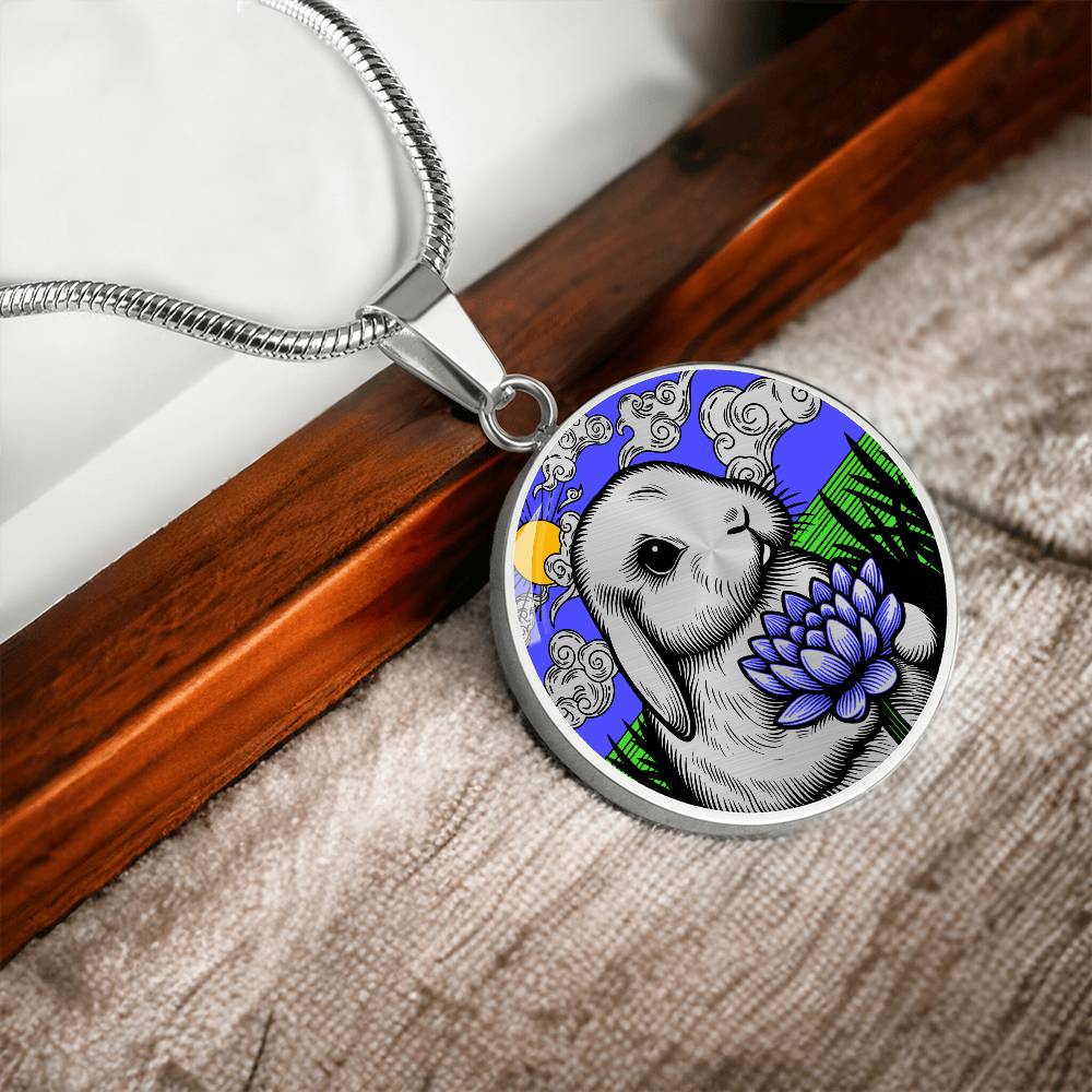 Bunny Necklace, Engraved Water Lily Pendant, Personalized July Birth Month Flower Jewelry, Gold Floral Waterlily Charm, Animal Lover Gift
