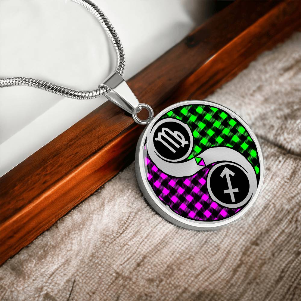 an elegant silver pendant Zodiac Necklace. This jewelry offers personalization with an engraving option for a name.