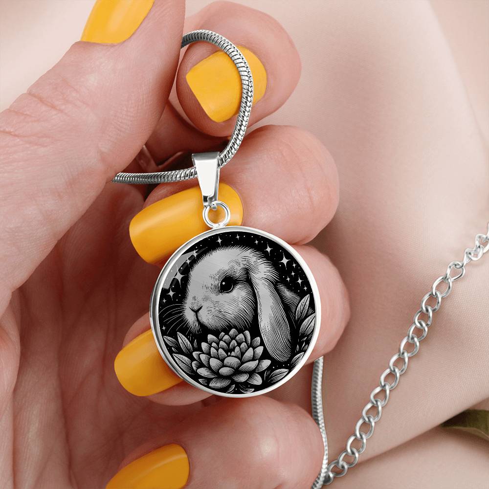 Bunny Necklace, Engraved Water Lily Pendant, Personalized July Birth Month Flower Jewelry, Gold Floral Waterlily Charm, Animal Lover Gift