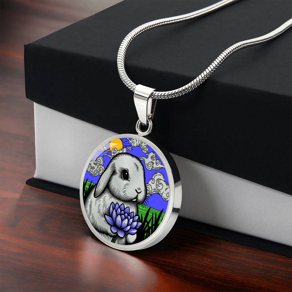 Bunny Necklace, Engraved Water Lily Pendant, Personalized July Birth Month Flower Jewelry, Gold Floral Waterlily Charm, Animal Lover Gift