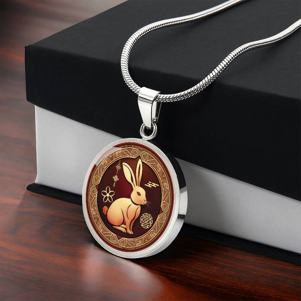 Year of the Rabbit Necklace, Personalized Chinese Zodiac Animal Jewelry, Engraved Lunar New Year Gift, Gold Spring Festival Charm Pedant