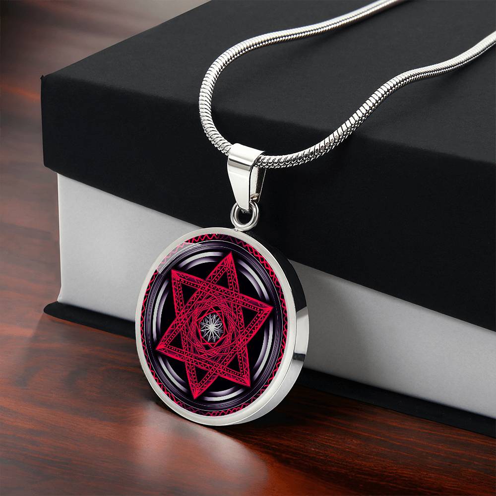 Silver Pendant Red Star of David Necklace with gift box