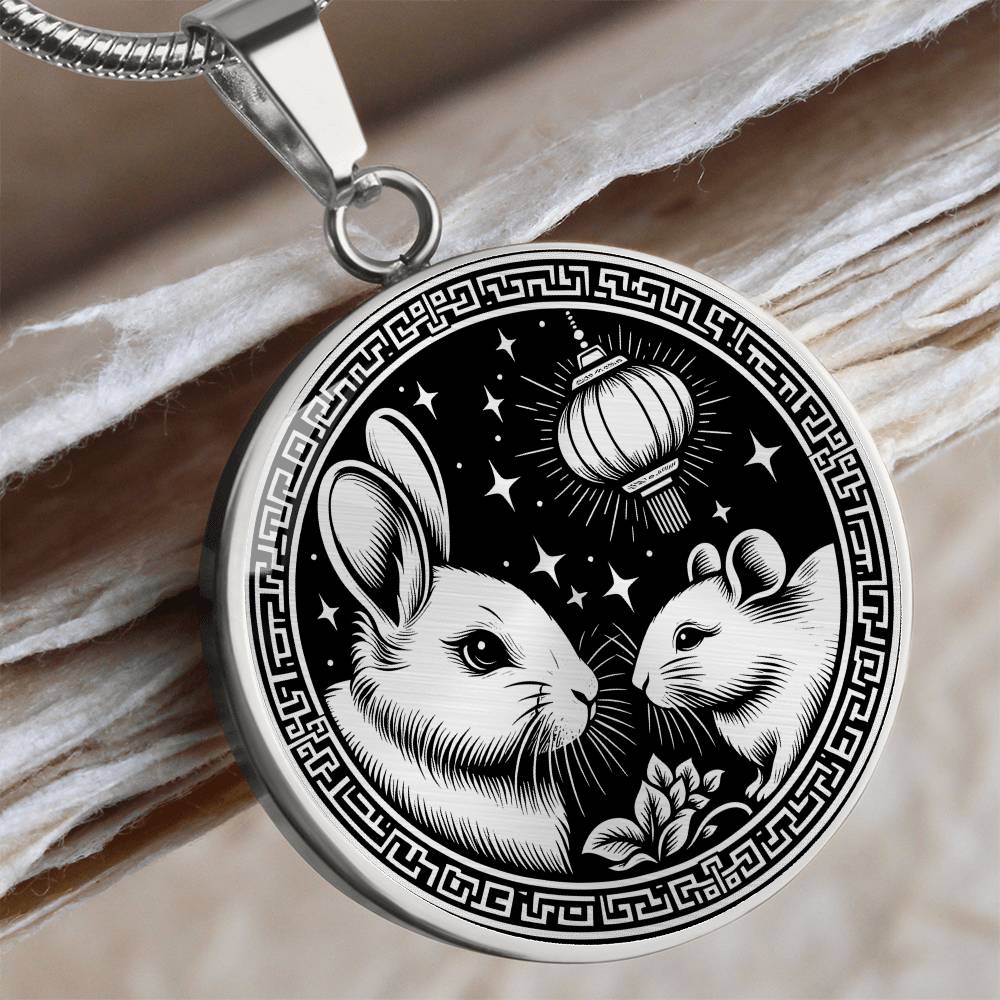 Year of The Rabbit Necklace, Chinese Zodiac Animal Jewelry Gift, Lunar New Year 2024 Pendant, Engraved Spirit Companion Rat Necklace