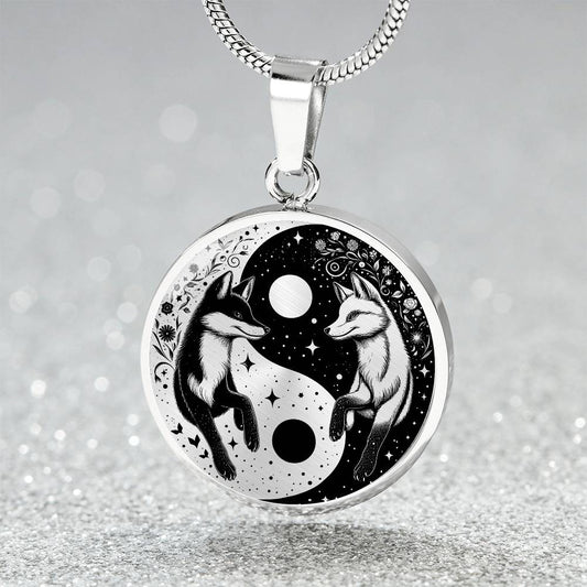 Fox Necklace Yin Yang Pendant, Celtic & Chinese Zodiac Animal Jewelry Gift, Engraved Fox Spirit Companion Charm, Foxes Graduation Gifts
