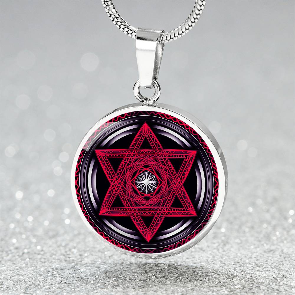 Silver Pendant Red Star of David Necklace