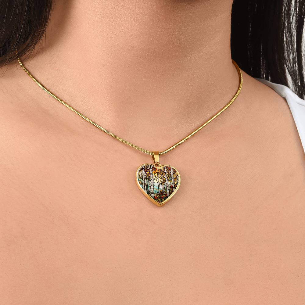 Engraved Heart Birch Tree Necklace