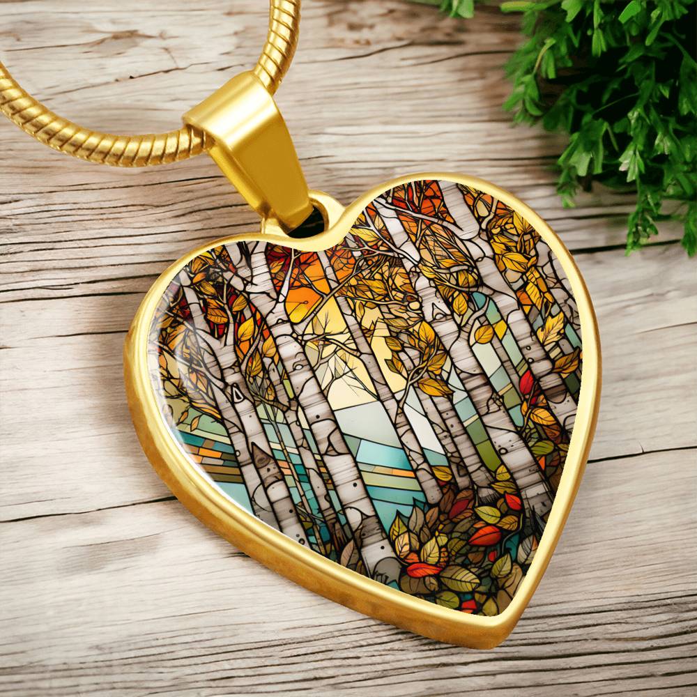Gold Heart Birch Tree Necklace