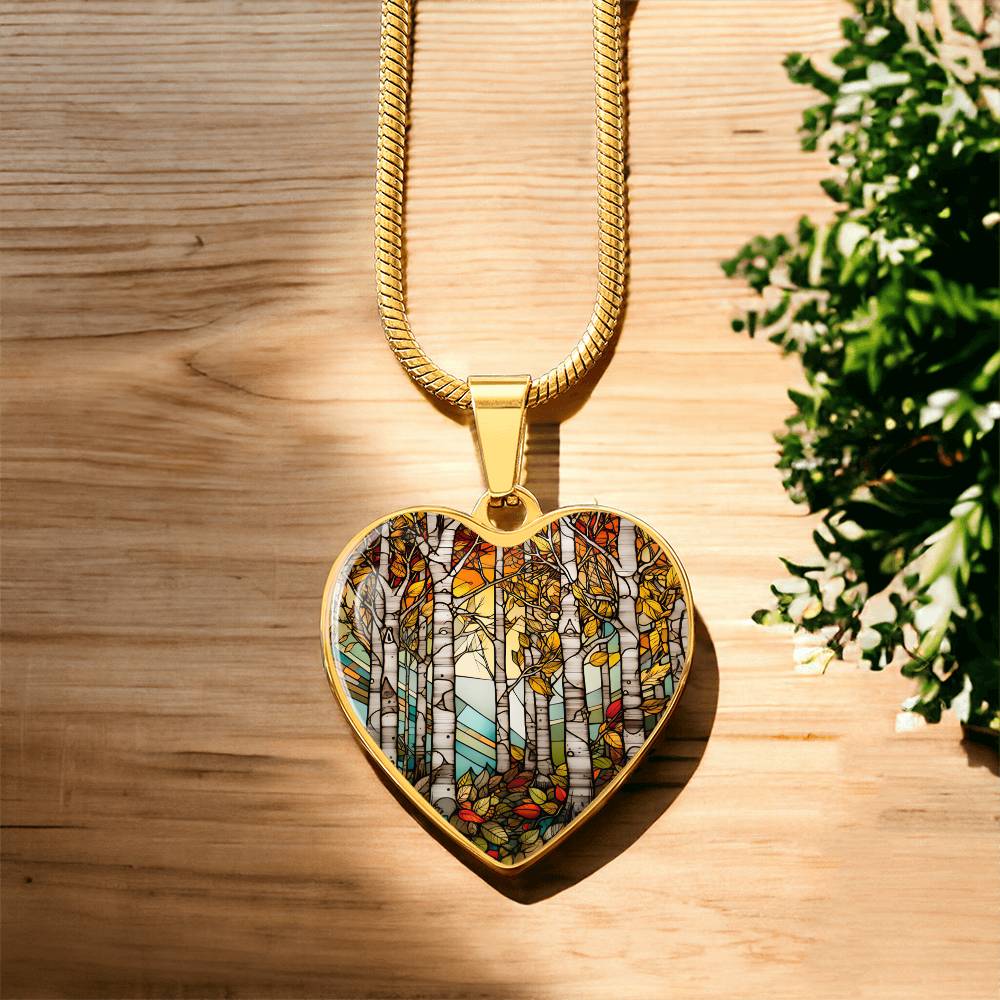 Gold Heart Birch Tree Necklace