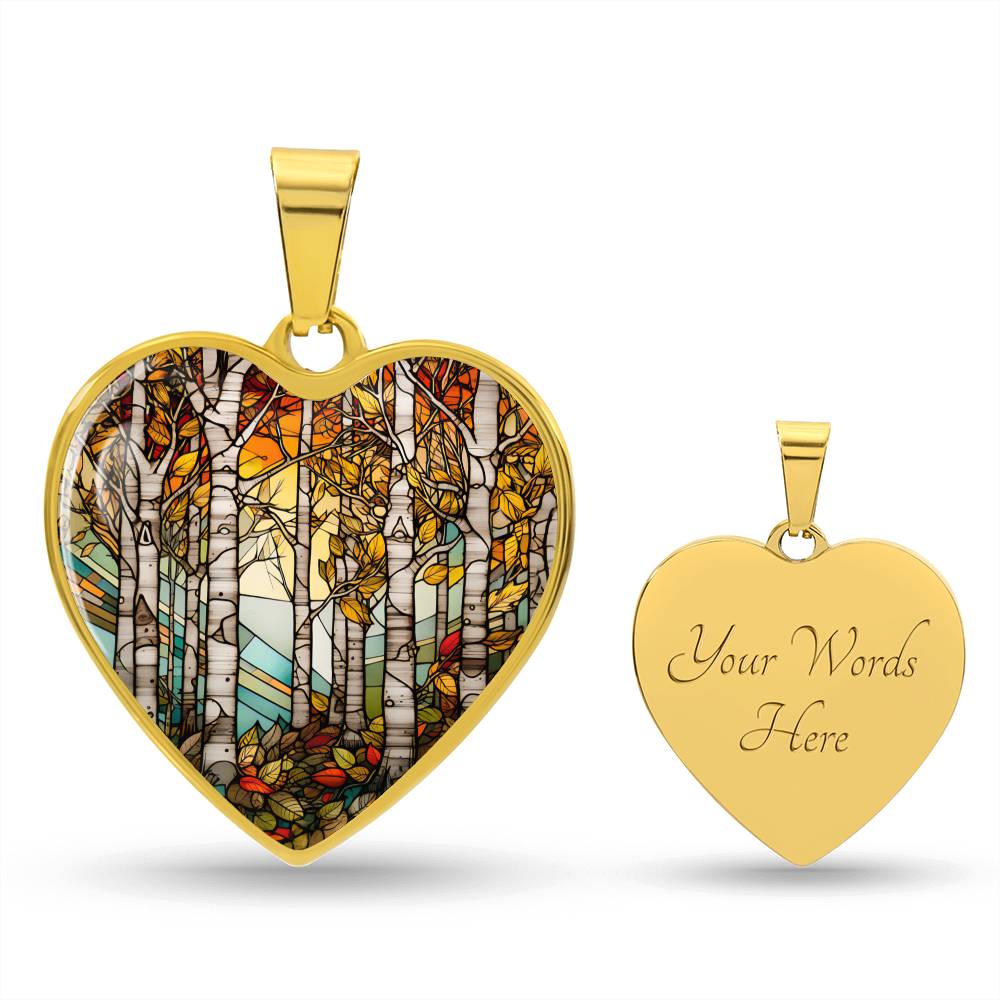 Gold Heart Birch Tree Pendant with engraving