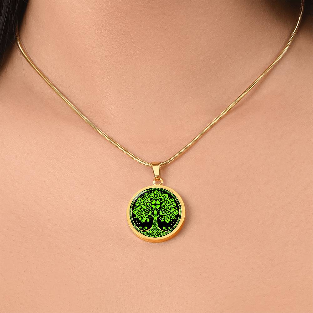 Tree of Life Necklace, Four Leaf Clover Necklace, Good Luck Charm Celtic Necklace, Shamrock Gift, Green Saint Patricks Day Celtic Jewelry