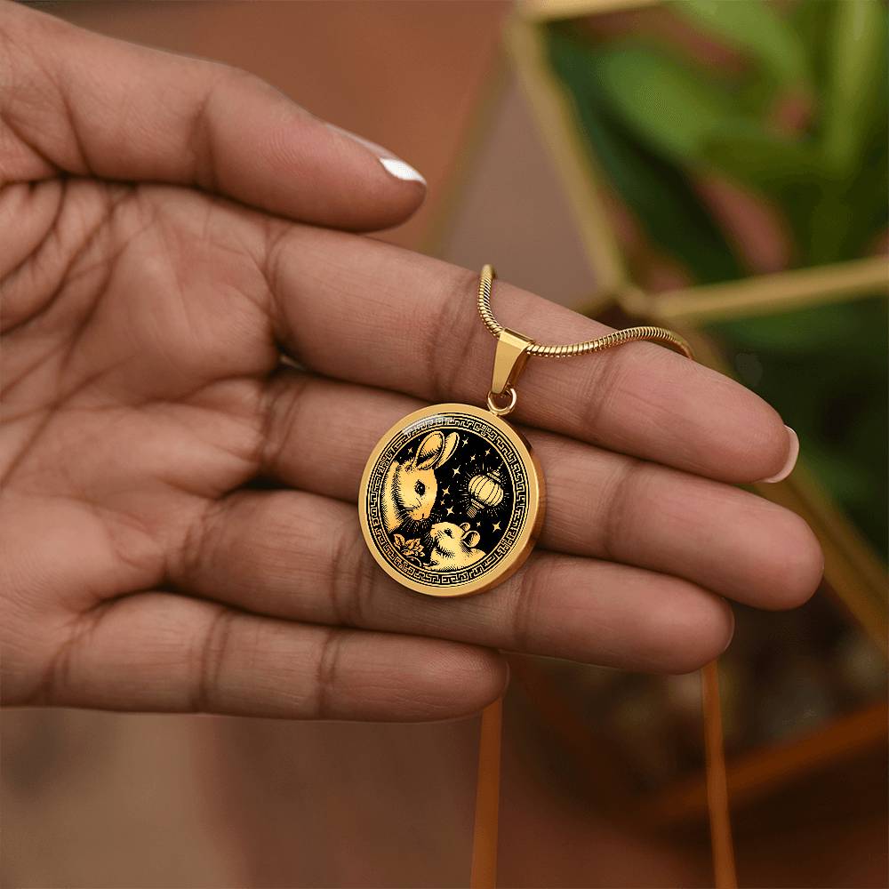 Year of The Rabbit Necklace, Chinese Zodiac Animal Jewelry Gift, Lunar New Year 2024 Pendant, Engraved Spirit Companion Rat Necklace