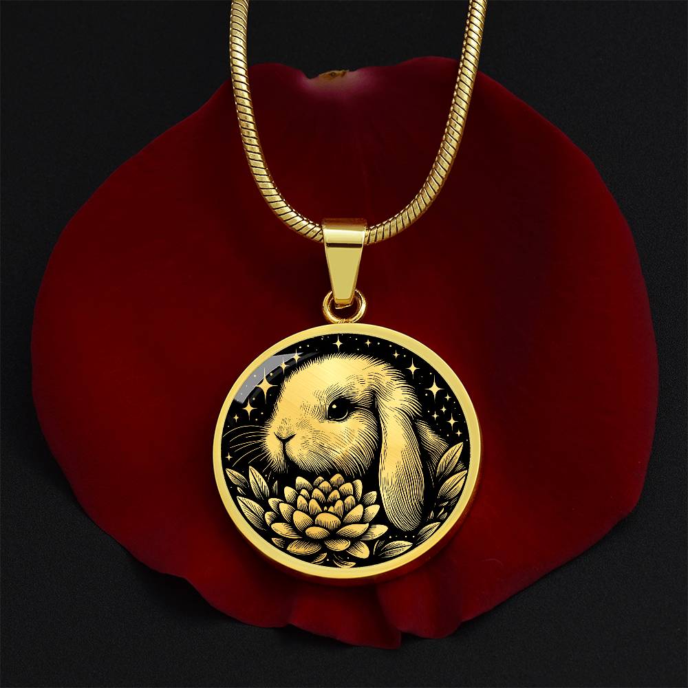 Bunny Necklace, Engraved Water Lily Pendant, Personalized July Birth Month Flower Jewelry, Gold Floral Waterlily Charm, Animal Lover Gift