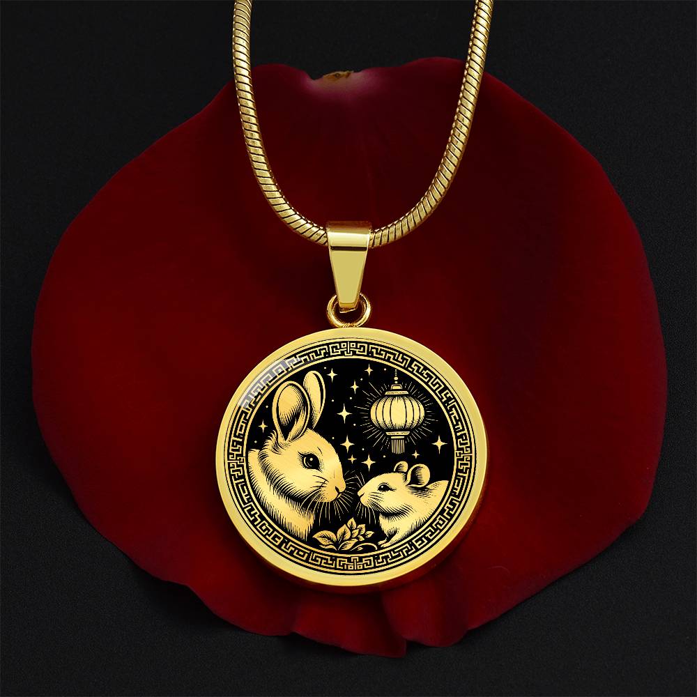 Year of The Rabbit Necklace, Chinese Zodiac Animal Jewelry Gift, Lunar New Year 2024 Pendant, Engraved Spirit Companion Rat Necklace