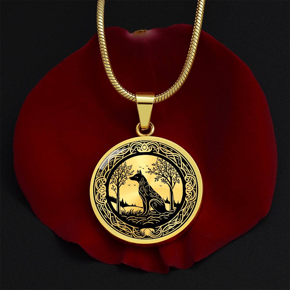 Celtic Wolf Necklace, Engraved Viking Jewelry, Personalized Animal Spirit Companion, Gold Dog Lover Gift, Norse Pagan Charm Pendant