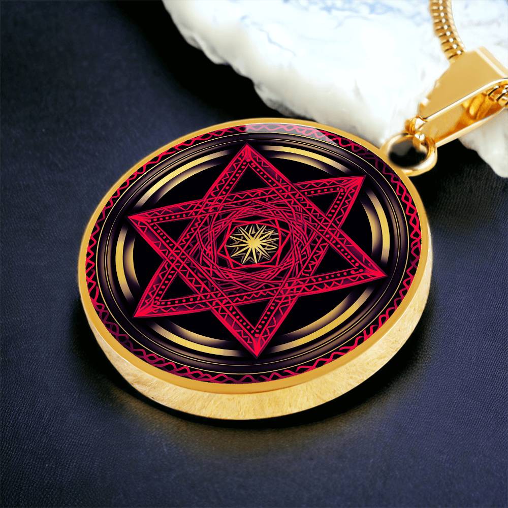 Gold Pendant Red Star of David Necklace