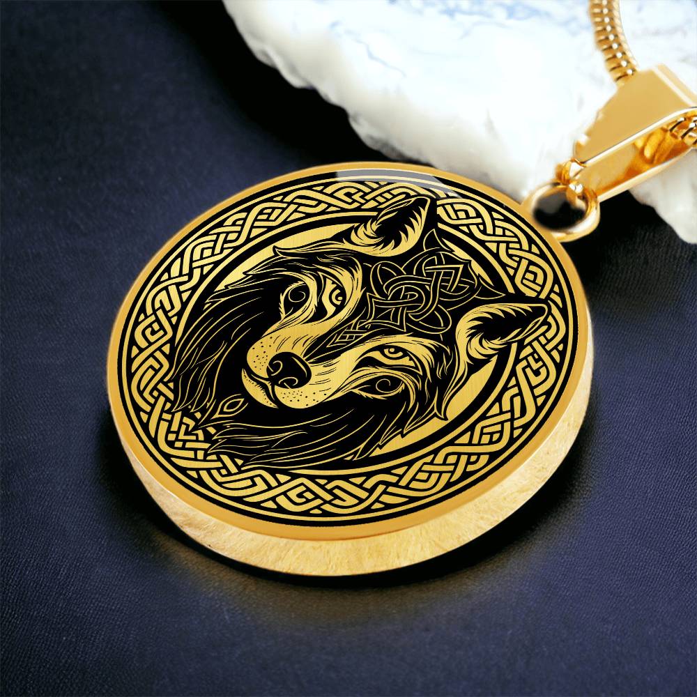 Celtic Wolf Necklace, Personalized Celtic Jewelry, Engraved Fenrir Viking Gift For Her & Him, Gold Animal Spirit Companion, Dog Lover Charm Pendant