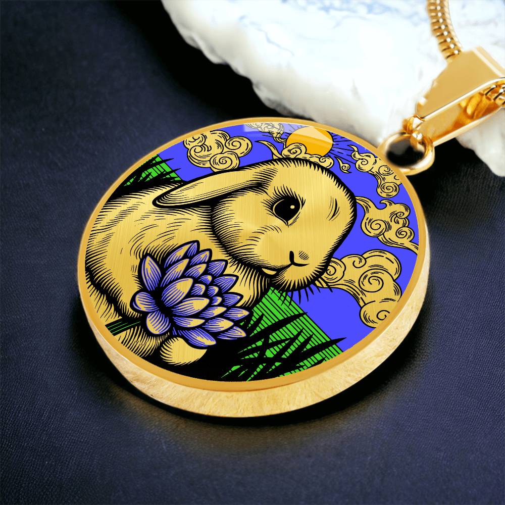 Bunny Necklace, Engraved Water Lily Pendant, Personalized July Birth Month Flower Jewelry, Gold Floral Waterlily Charm, Animal Lover Gift