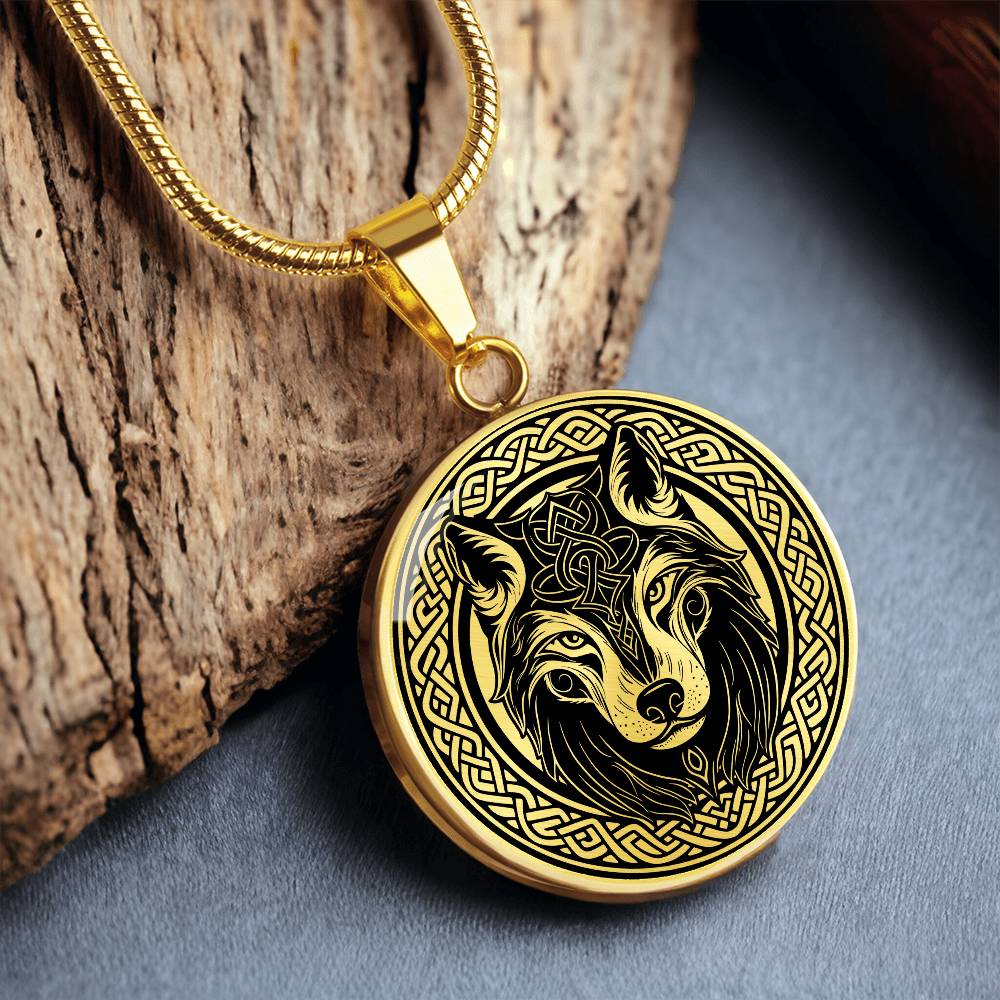 Celtic Wolf Necklace, Personalized Celtic Jewelry, Engraved Fenrir Viking Gift For Her & Him, Gold Animal Spirit Companion, Dog Lover Charm Pendant