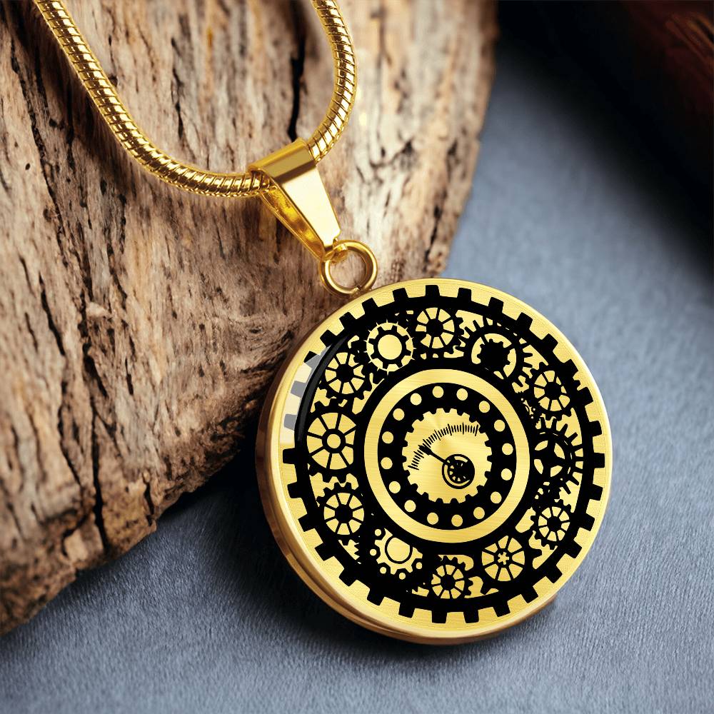 Steampunk Necklace, Personalized Steam Punk Jewelry Gift For Halloween & Cosplay, Engravable Gold Gear Charm Pendant Gift For Her or Him