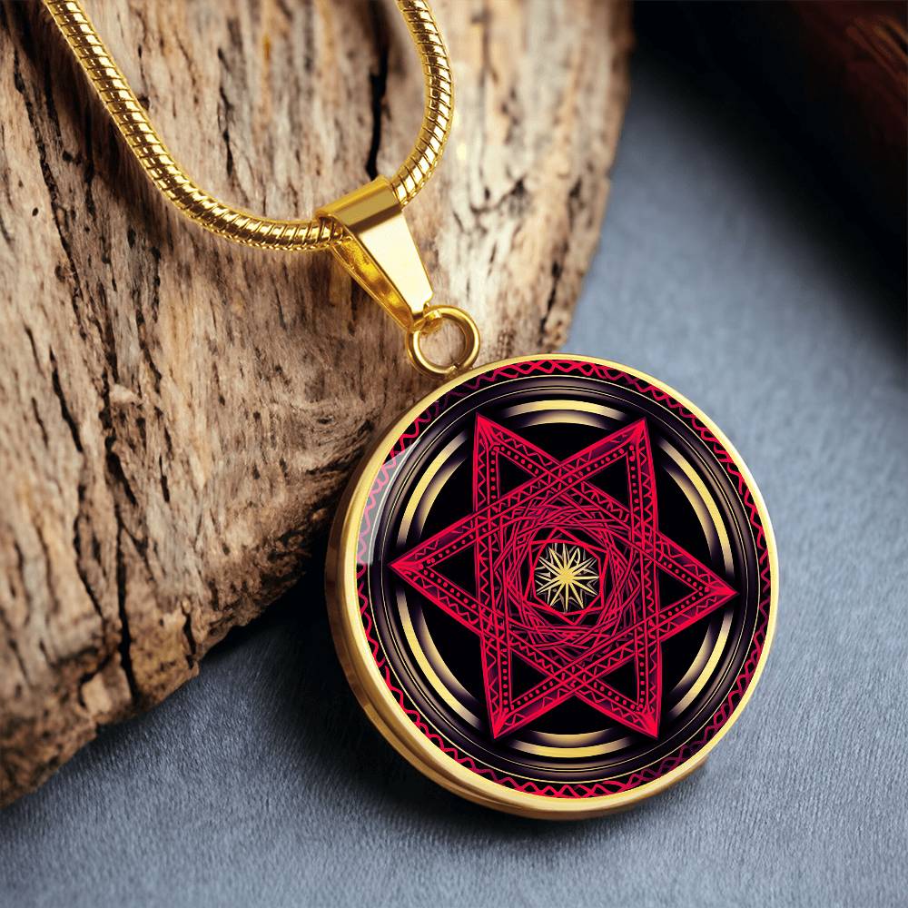 Gold Pendant Red Star of David Necklace