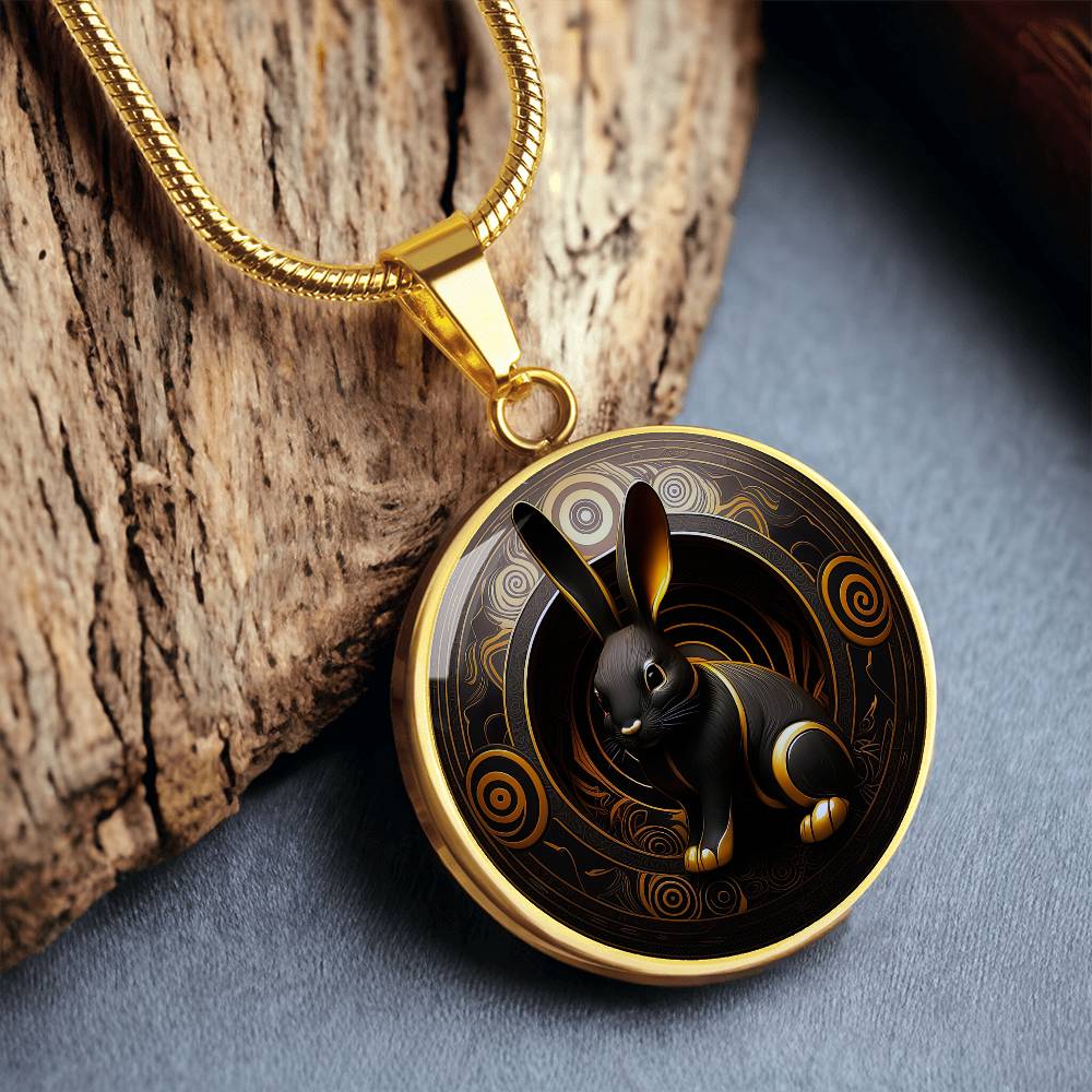 Black Rabbit Necklace, Year of The Rabbit 2023 Lunar New Year Gift, Personalized Easter Gold Bunny Necklace, Chinese Zodiac Animal Jewelry