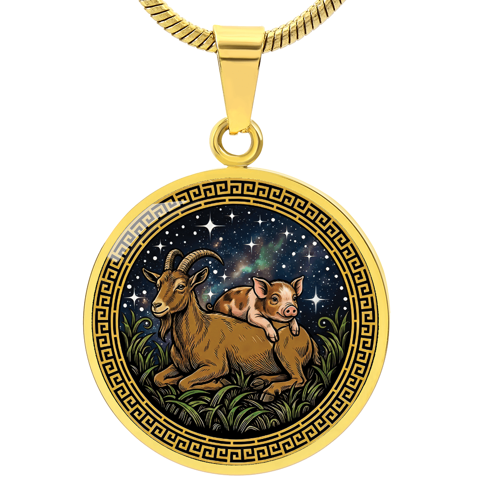 Pig & Goat Necklace - Couples Chinese Zodiac Animal Pendant Jewelry