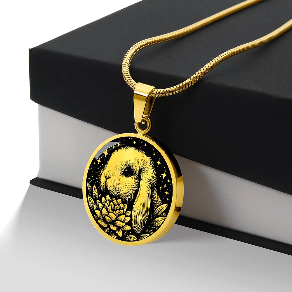 Bunny Necklace, Engraved Water Lily Pendant, Personalized July Birth Month Flower Jewelry, Gold Floral Waterlily Charm, Animal Lover Gift