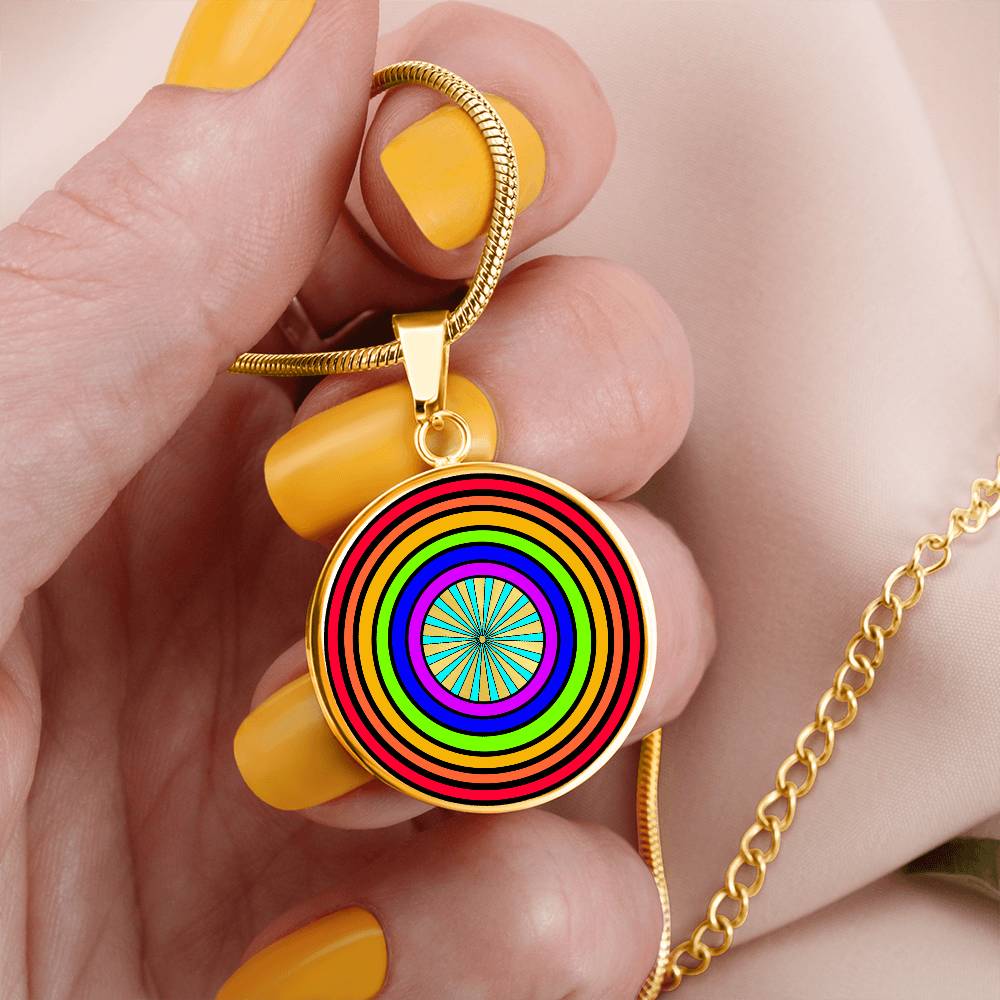 Woman holding a Gold Rainbow Necklace