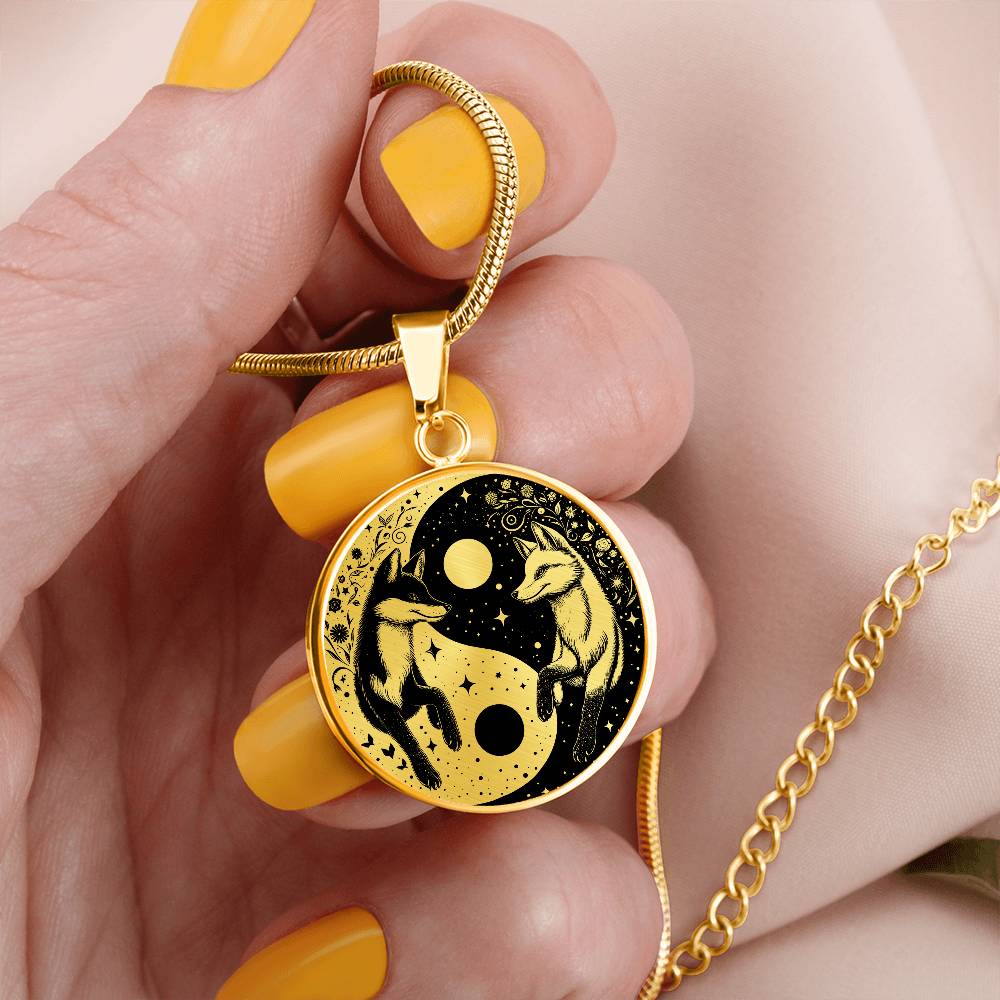 Fox Necklace Yin Yang Pendant, Celtic & Chinese Zodiac Animal Jewelry Gift, Engraved Fox Spirit Companion Charm, Foxes Graduation Gifts