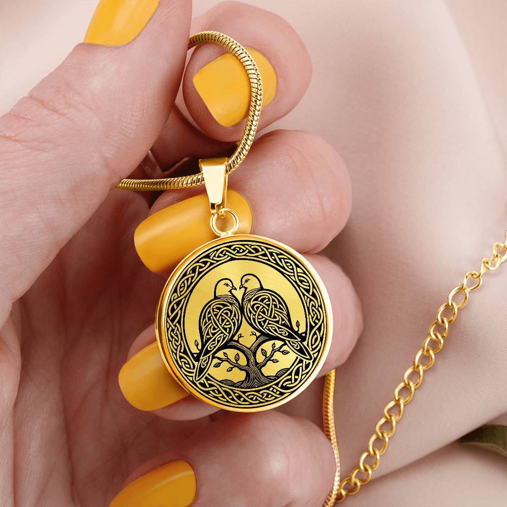 Turtle Dove Necklace, Personalized Celtic Jewelry, Engraved Animal Spirit Companion Charm Pendant, Gold Bird Lover Gift For Her