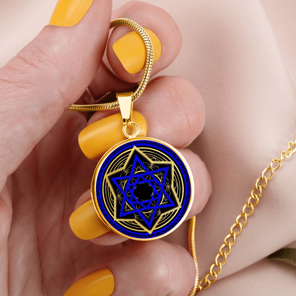 Woman holding a Gold Pendant Star of David Necklace