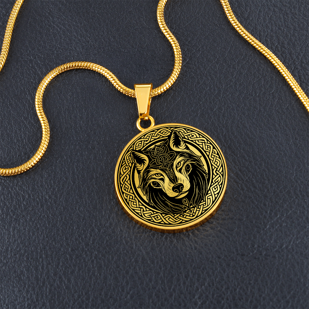 Celtic Wolf Necklace, Personalized Celtic Jewelry, Engraved Fenrir Viking Gift For Her & Him, Gold Animal Spirit Companion, Dog Lover Charm Pendant
