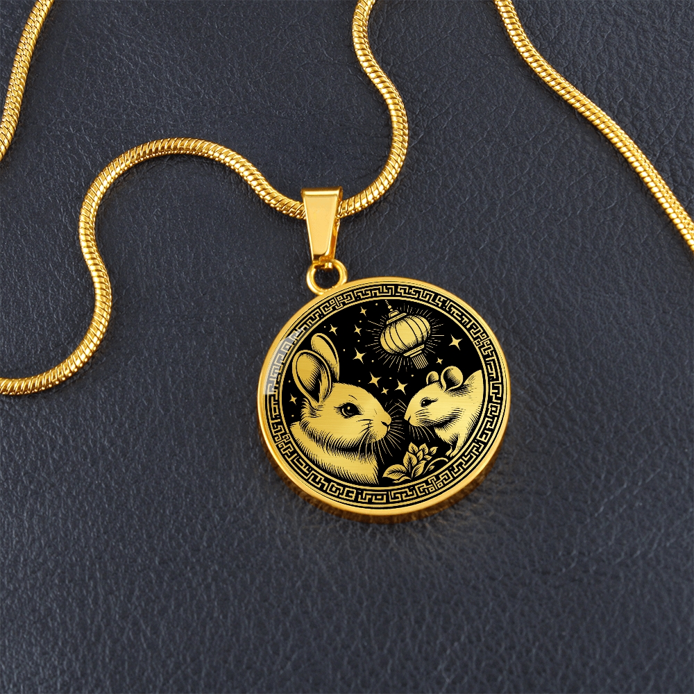 Year of The Rabbit Necklace, Chinese Zodiac Animal Jewelry Gift, Lunar New Year 2024 Pendant, Engraved Spirit Companion Rat Necklace