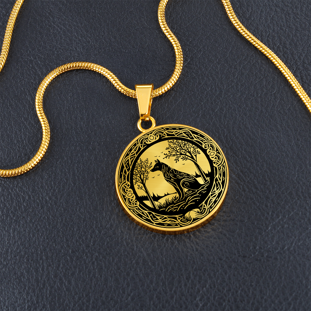 Celtic Wolf Necklace, Engraved Viking Jewelry, Personalized Animal Spirit Companion, Gold Dog Lover Gift, Norse Pagan Charm Pendant