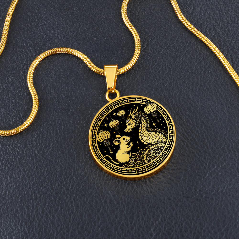 Year of The Dragon Necklace, Chinese Zodiac Animal Jewelry Gift, Lunar New Year 2024 Pendant, Engraved Spirit Companion Rat Necklace